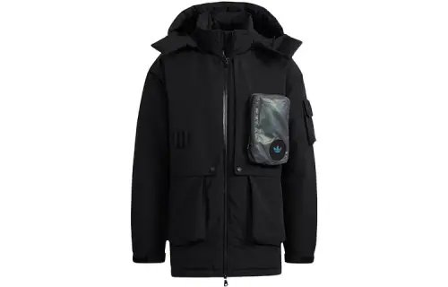 Adidas Originals Down Jackets Men's Black Hooded Moderate Parka Down Jacket