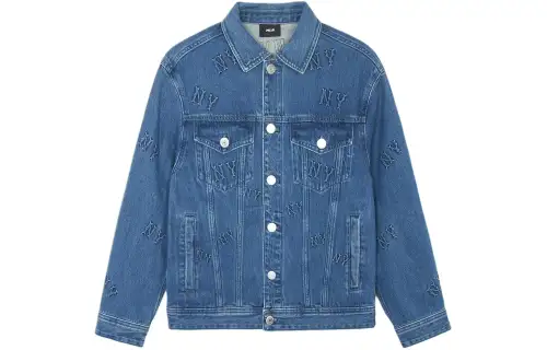 MLB New York Yankees Embossed Logo Button Cardigan Lapel Denim Jacket Unisex Blue