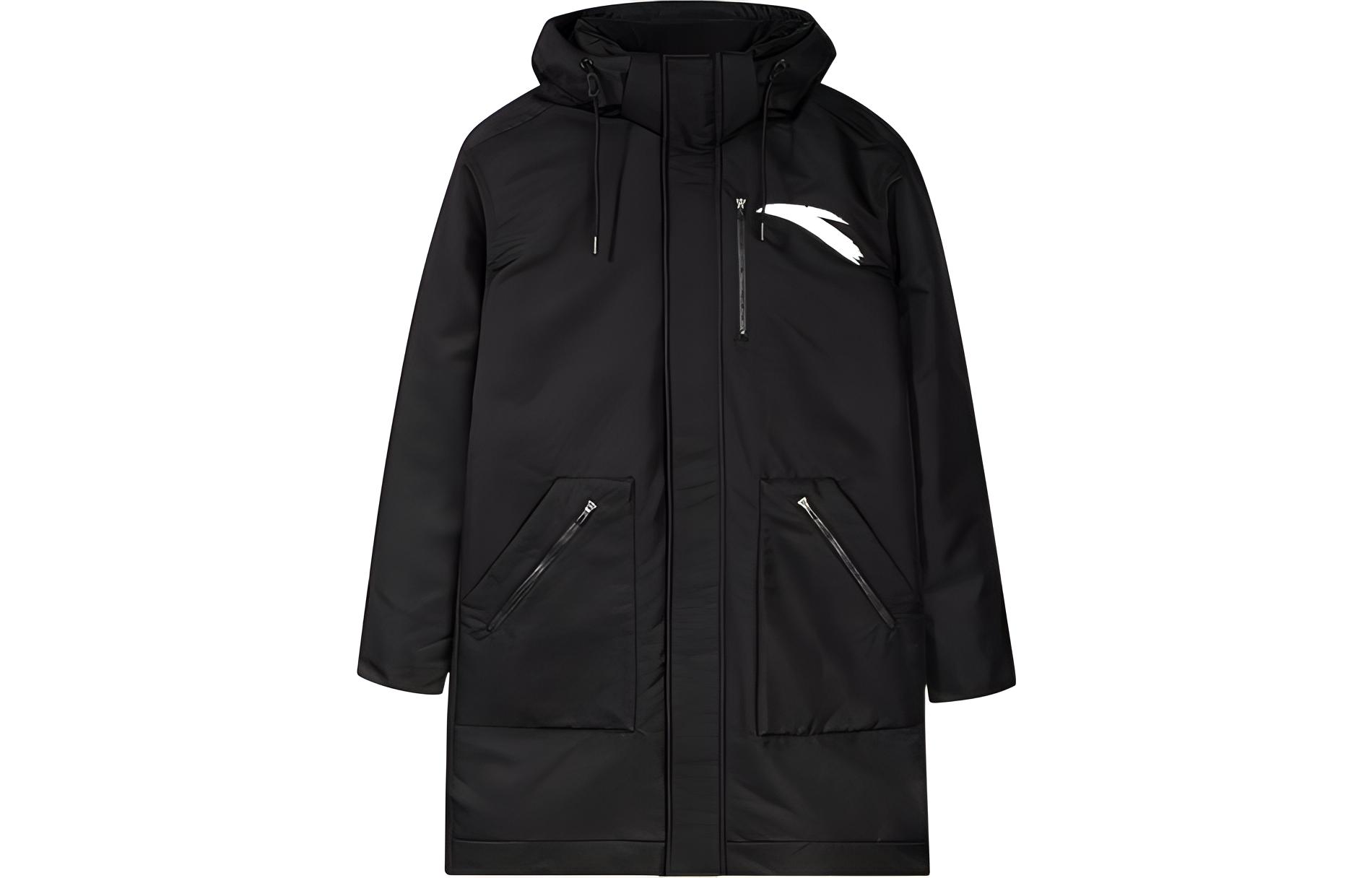 Basketball winter sports keep warm long black down jacket, with your logo imprint, mid-length
