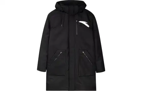 Basketball winter sports keep warm long black down jacket, with your logo imprint, mid-length