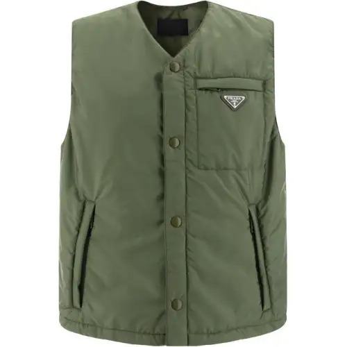 PRADA Vests Men's Green V Neck Moderate Other