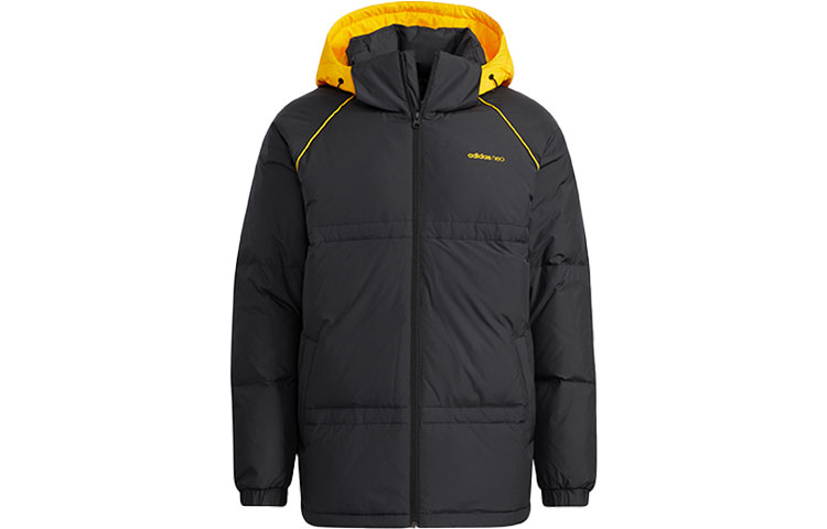 Adidas, keep warm winter black jacket with hood with down, with your logo imprint