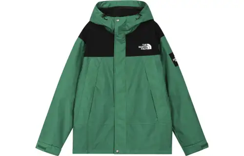 The north face, green jacket with hood for leisure with zipper, logo embroidery service, oversize