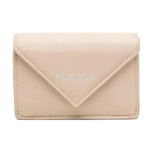 Balenciaga Papier Cow Leather Wallet Mini Women's Sandy Beige