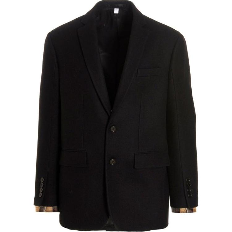Burberry Burberry Solid Lapel Single Breasted Fitted Long Sleeve Blazer Men's Black