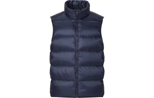 UNIQLO Down Vests Unisex Navy Blue Stand Collar Moderate Other