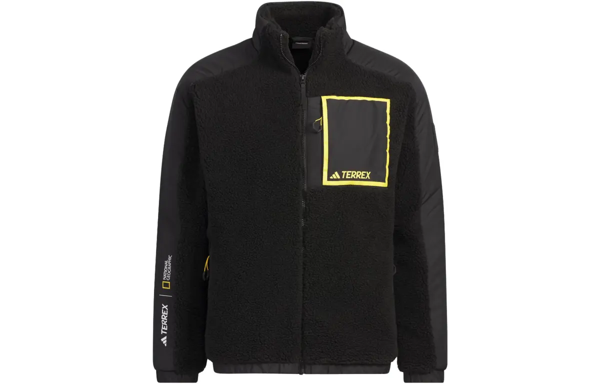 Adidas x National Geographic Multicolor Outdoor Thickened And Fleece Lined Sports Multi Pocket Jacket Men's Black