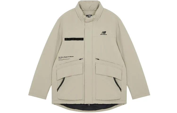 New Balance Down Jackets Unisex Khaki Stand Collar Moderate Straight Fit