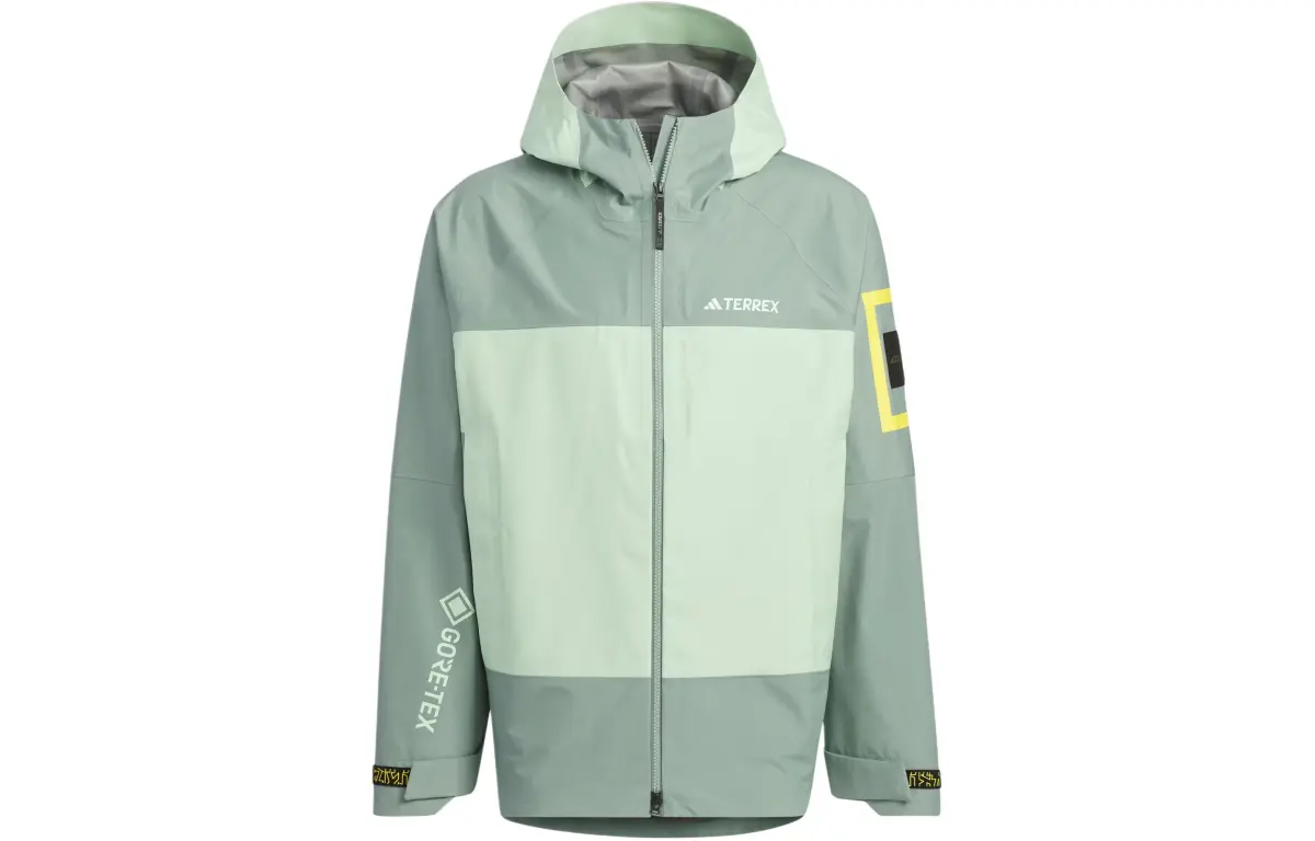 Adidas x NATIONAL GEOGRAPHIC Outdoor Hiking Waterproof, Windproof, And Breathable Windbreaker Jacket Men's Dusty Green