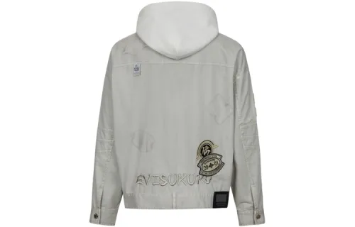 EVISU Denim Jackets Men's Beige Yellow Detachable Hood Moderate