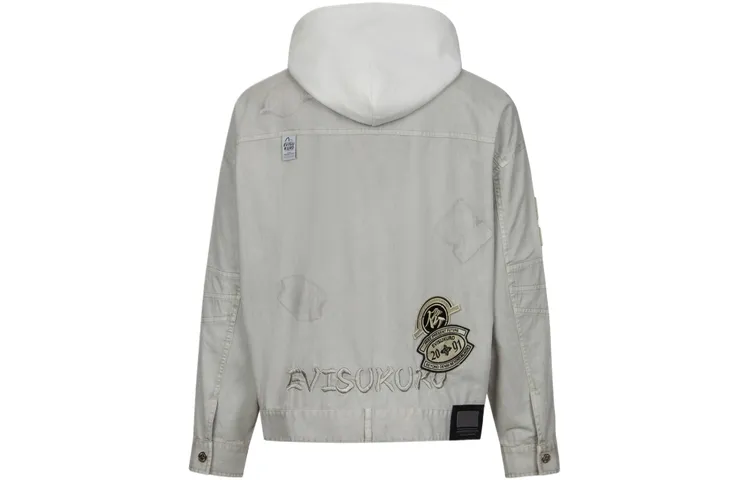 EVISU Denim Jackets Men's Beige Yellow Detachable Hood Moderate