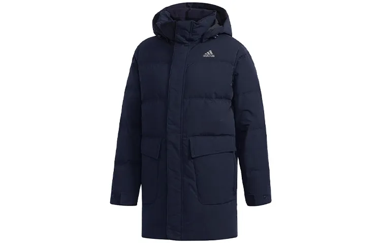 Adidas Down Jackets Men's Dark Blue Hooded Moderate Straight Fit