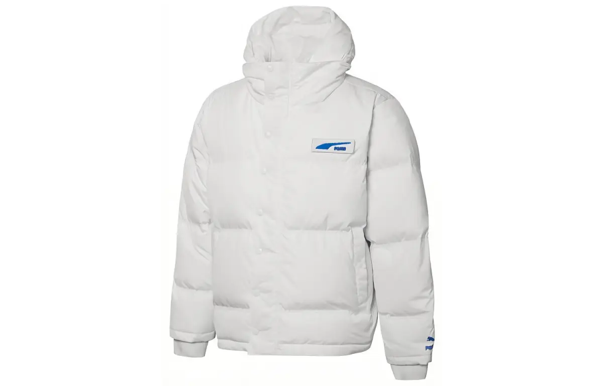 PUMA Down Jackets Unisex White Hooded Moderate Quilted Down Jacket