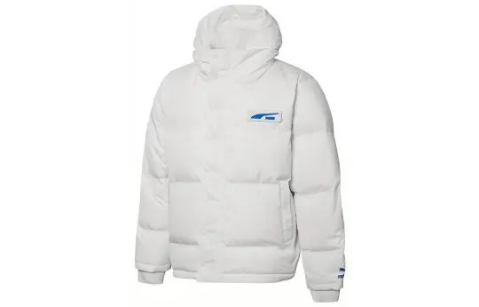 PUMA Down Jackets Unisex White Hooded Moderate Quilted Down Jacket
