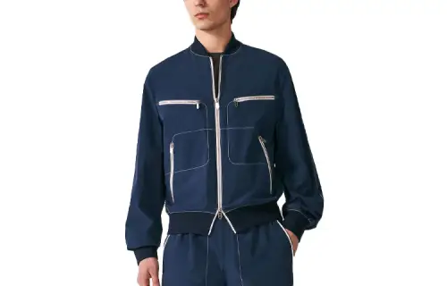 HERMES Jackets Men's Blue Baseball Collar Moderate Other