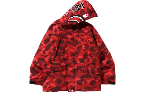A BATHING APE Shark, camouflage ski hoody with zipper, down jacket, print