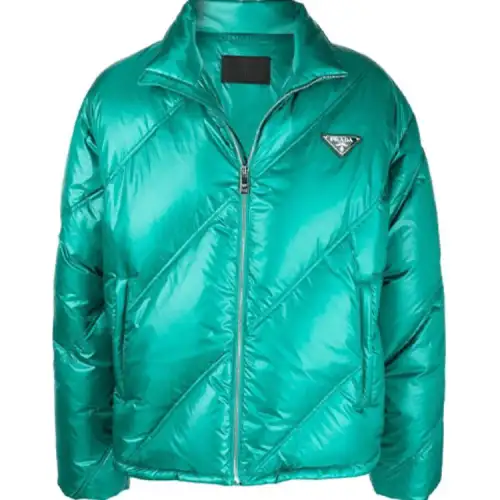 PRADA Down Jackets Men's Green Stand Collar Moderate