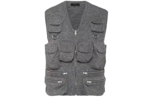 PRADA Vests Men's Gray V Neck Moderate Knitted Fabric
