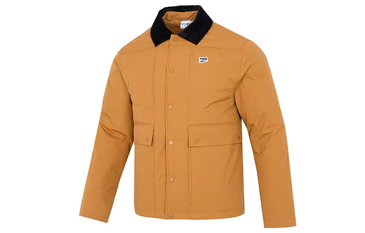 PUMA Downtown Down Jackets Men's Yellow Lapel Moderate Down Shirt Jacket