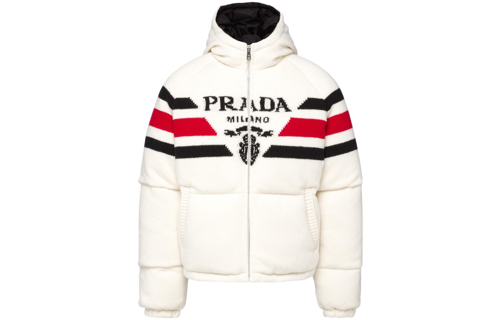 PRADA Down Jackets Men's White Hooded Moderate Other