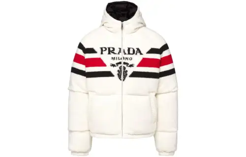 PRADA Down Jackets Men's White Hooded Moderate Other