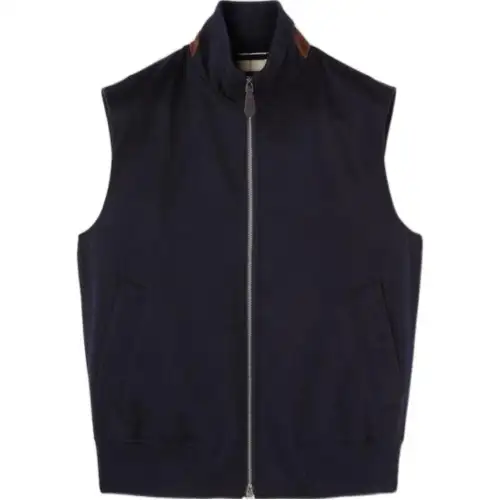 Loro Piana Vests Men's Marine Blue Stand Collar Moderate Other