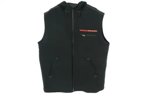 PRADA Vests Men's Black Hooded Non Detachable Moderate Other