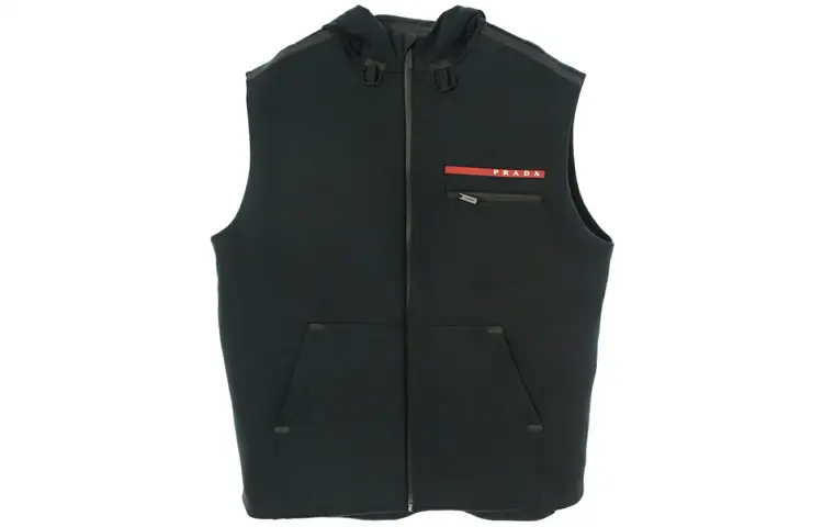 PRADA Vests Men's Black Hooded Non Detachable Moderate Other