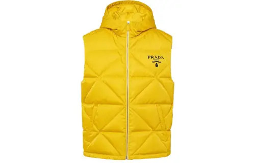 PRADA Down Vests Men's Yellow Hooded Moderate