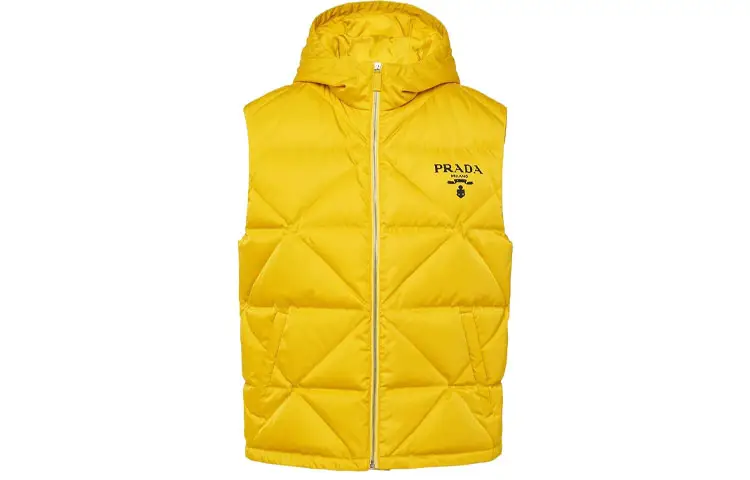 PRADA Down Vests Men's Yellow Hooded Moderate