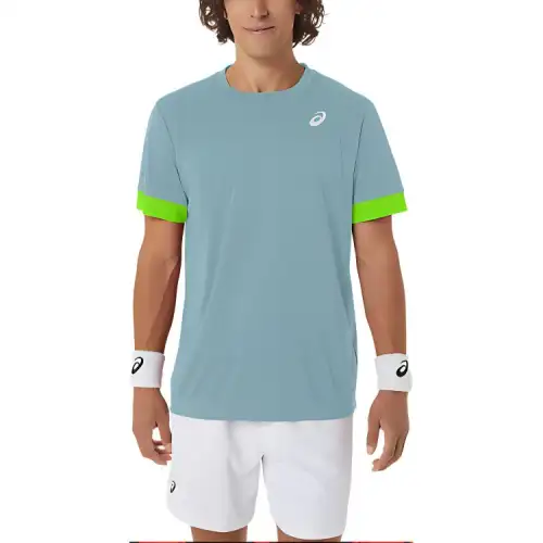 ASICS T Shirts Men's Turquoise Crew Neck Moderate Straight Fit