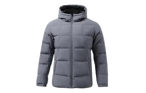 Li Ning Sports Life Collection Down Jackets Men's Dark Plain Gray Hooded Thickened Other