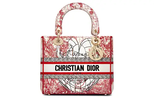 DIOR Lady D Lite Fabric Handbag, One Shoulder Bag Medium Women's Red