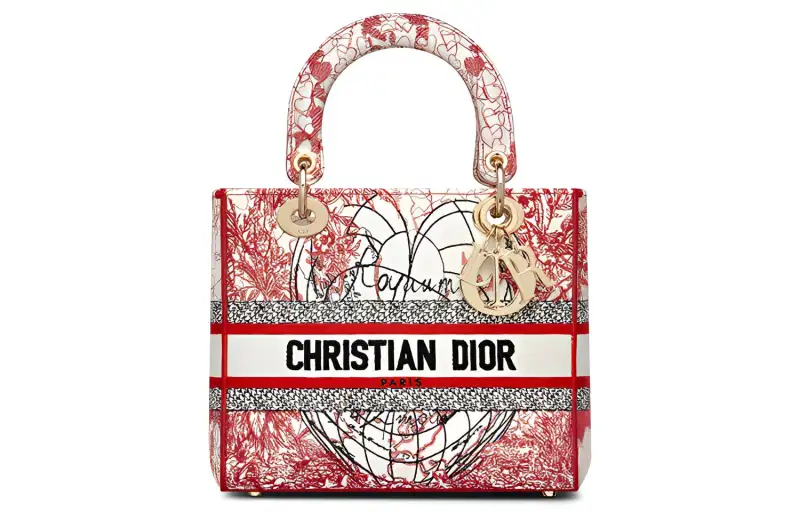 DIOR Lady D Lite Fabric Handbag, One Shoulder Bag Medium Women's Red