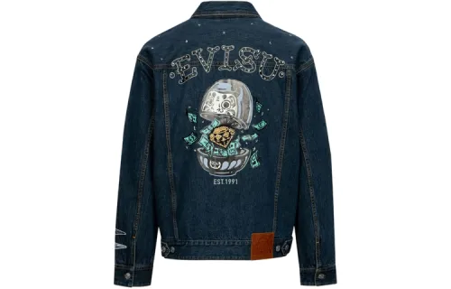 EVISU Denim Jackets Men's Denim Blue Lapel Moderate Other