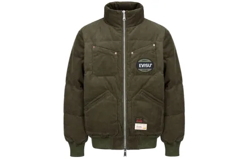 EVISU Down Jackets Men's Army Green Stand Collar Moderate Other
