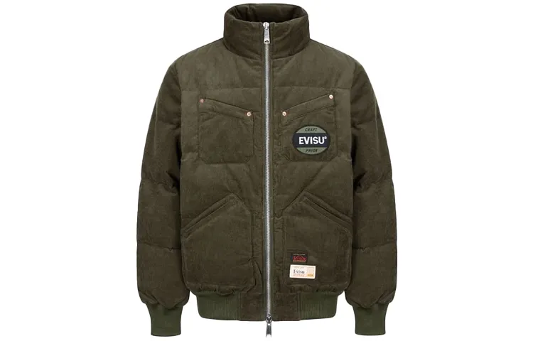 EVISU Down Jackets Men's Army Green Stand Collar Moderate Other