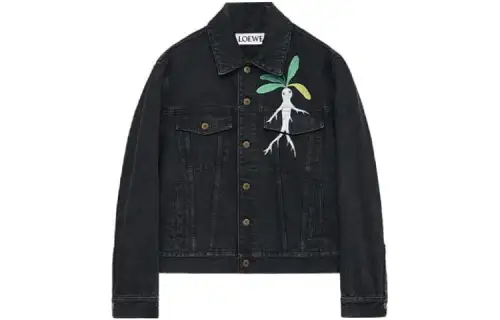 LOEWE Denim Jackets Men's Black Lapel Moderate Straight Fit