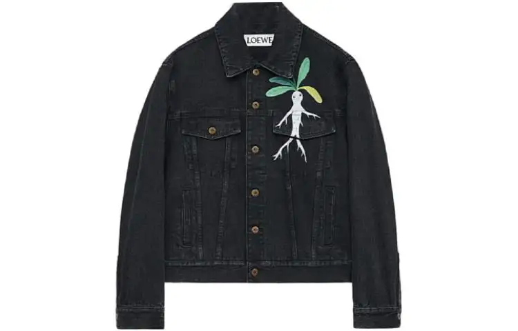 LOEWE Denim Jackets Men's Black Lapel Moderate Straight Fit