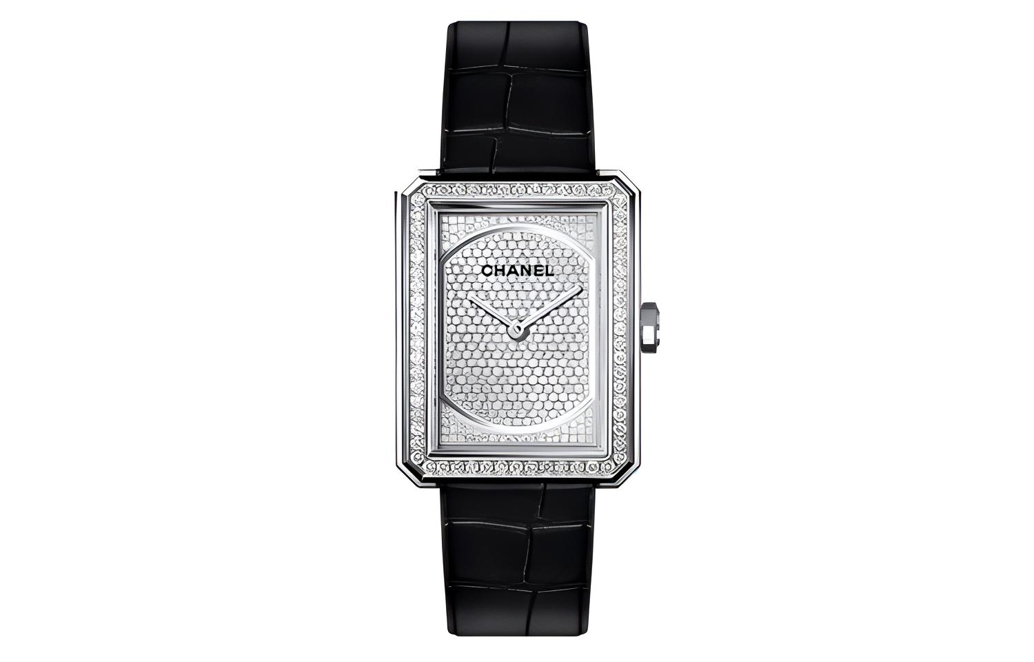 CHANEL BOY FRIEND Wrist Watches Quartz Movement Crocodile Leather Strap Silver Dial Women's