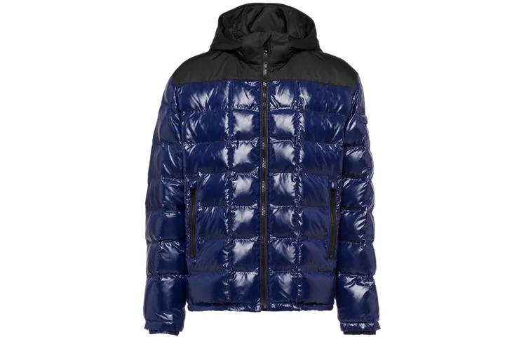 PRADA Down Jackets Men's Blue Hooded Moderate