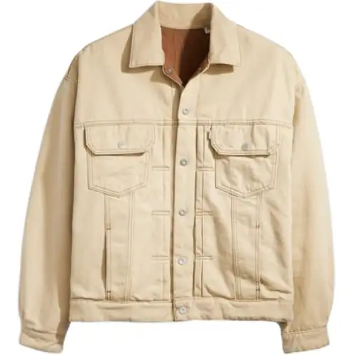 Levi’s SilverTab series solid color stitching comfortable long-sleeved denim jacket men’s apricot
