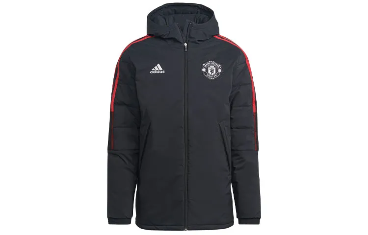 Adidas Manchester United Puffer Jackets Men's Black Hooded (Non-detachable) Moderate Straight Fit