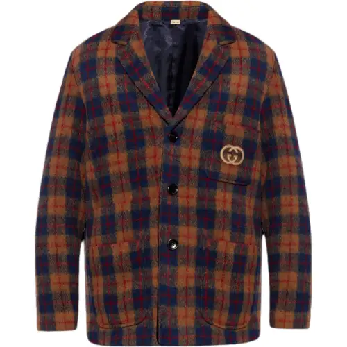 GUCCI Interlocking G Embroidered Checked Jacket