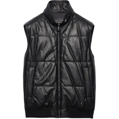 PRADA Vests Men's Black Stand Collar Moderate Other