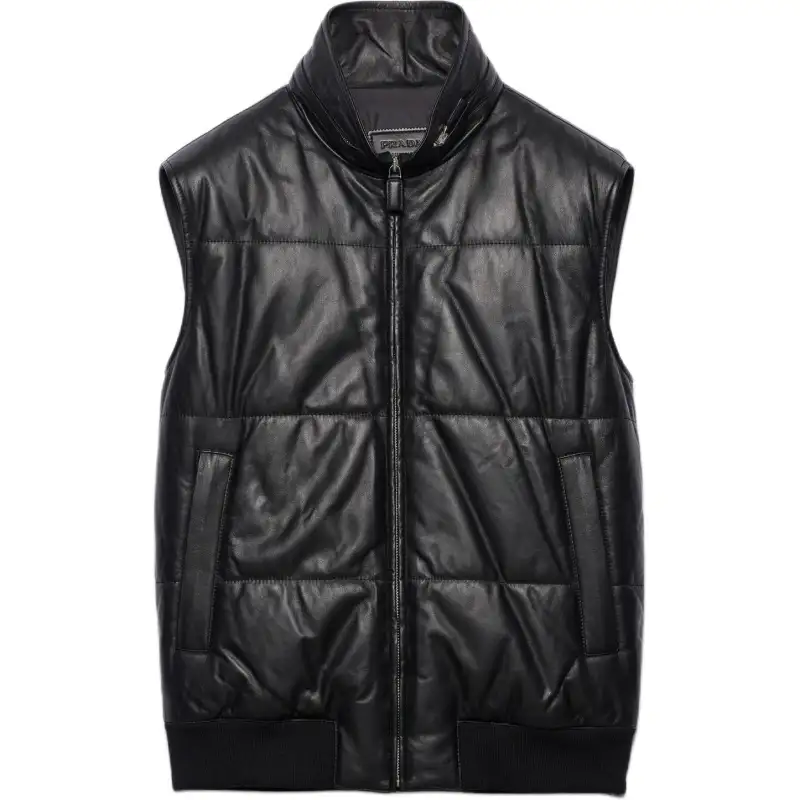 PRADA Vests Men's Black Stand Collar Moderate Other