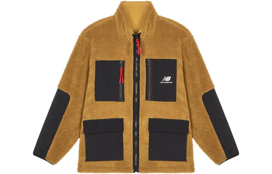 New Balance Velvet Jackets Men's Brown Stand Collar Thickened And Fleece-Lined