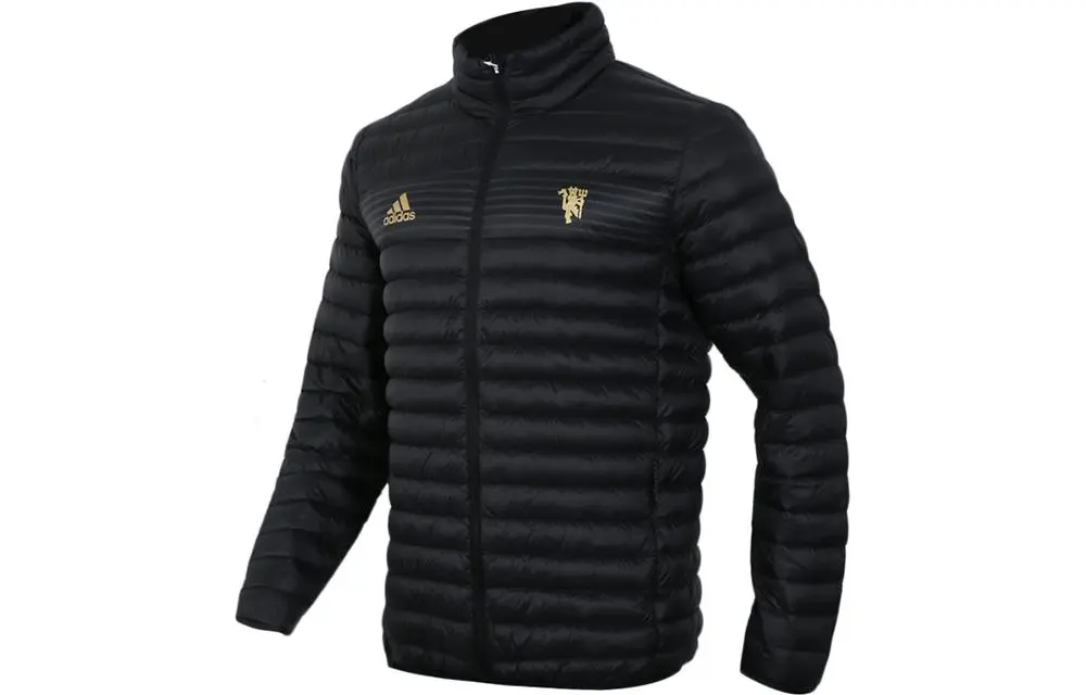 Adidas Manchester United Down Jackets Men's Black Stand Collar Lightweight Quilted Down Jacket