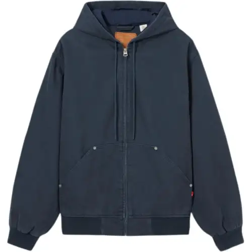 Levi’s WORKWEAR workwear series men’s loose casual solid color hooded long-sleeved denim jacket men’s dark blue