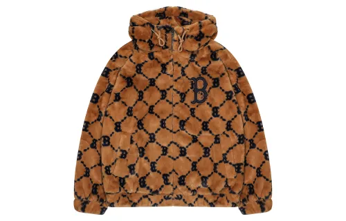 MLB Velvet Jackets Unisex Beige Yellow Hooded Moderate